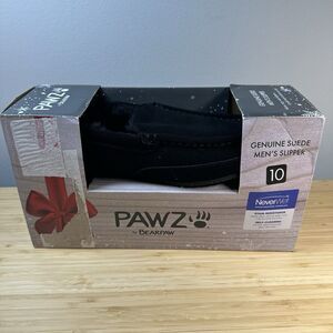 PAWZ Bearpaw Caleb Moccasin-style Men Slipper Black Suede 10 Wool Shearling